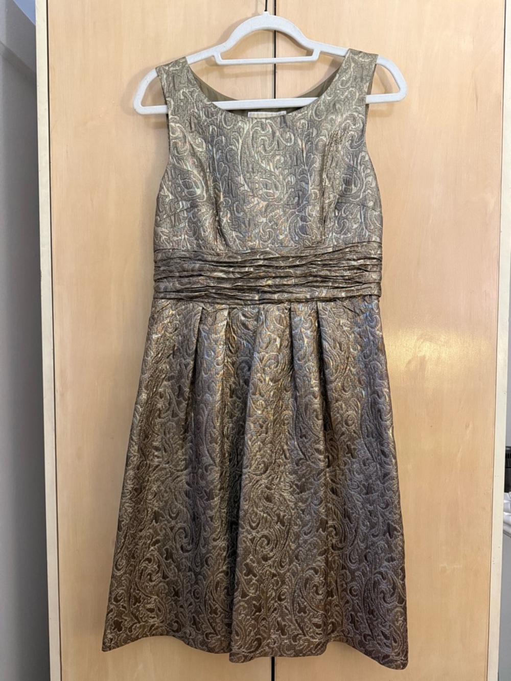 Michael Kors Metallic Gold Paisley Jacquard Fit & Flare Dress